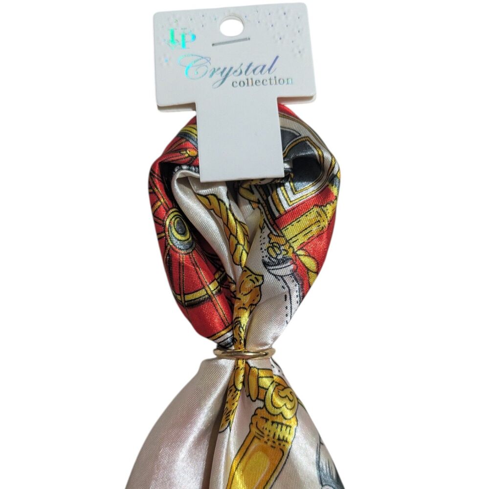 LP Crystal Collection Satin Hair Scarf Red Gold Chain Print Twilly Ponytail - Picture 3 of 5